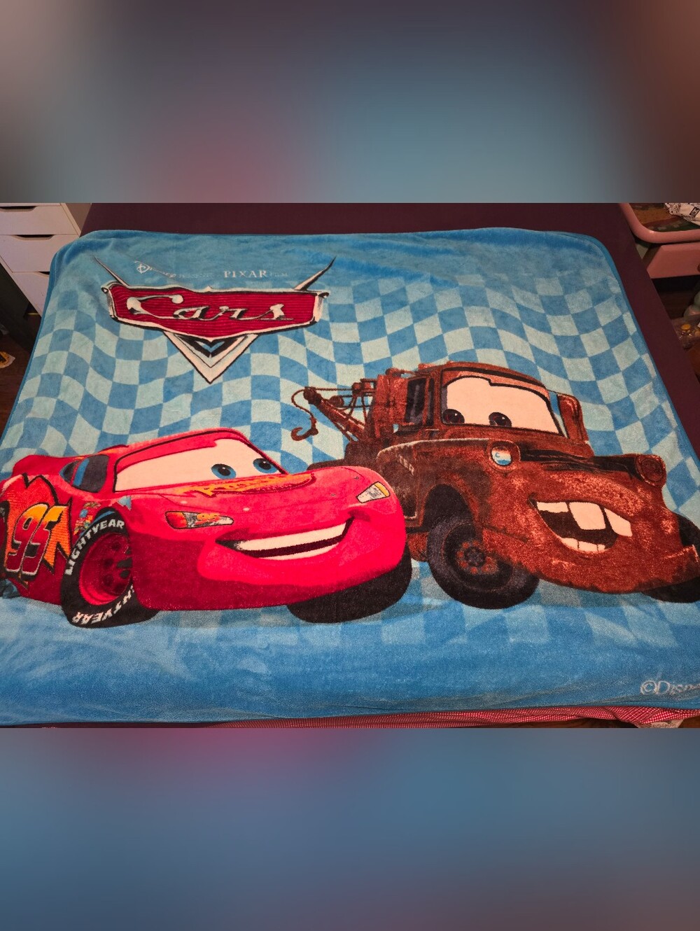 Blue Kids Plush Blanket with Lightning McQueen & Tow Mater
